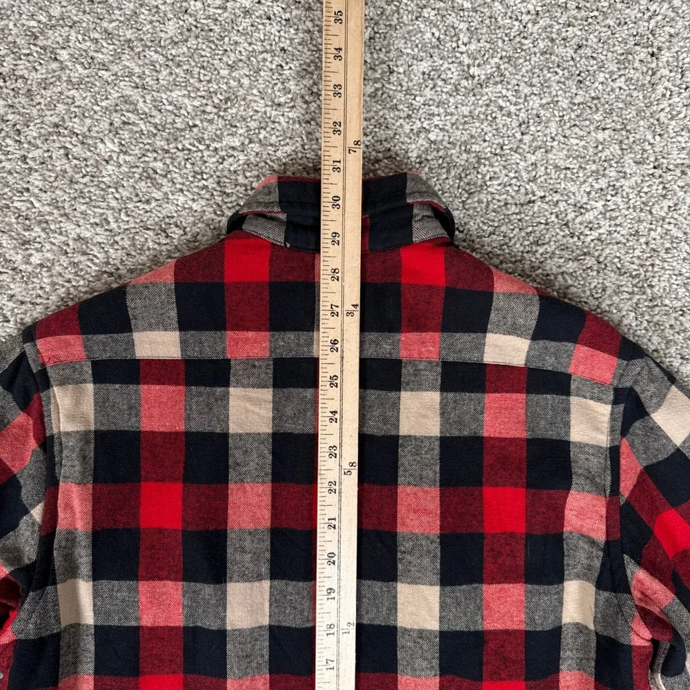 J Crew Shirt Jacket Mens XS Red Black Plaid Flannel Sherpa Lined Button Up G7023